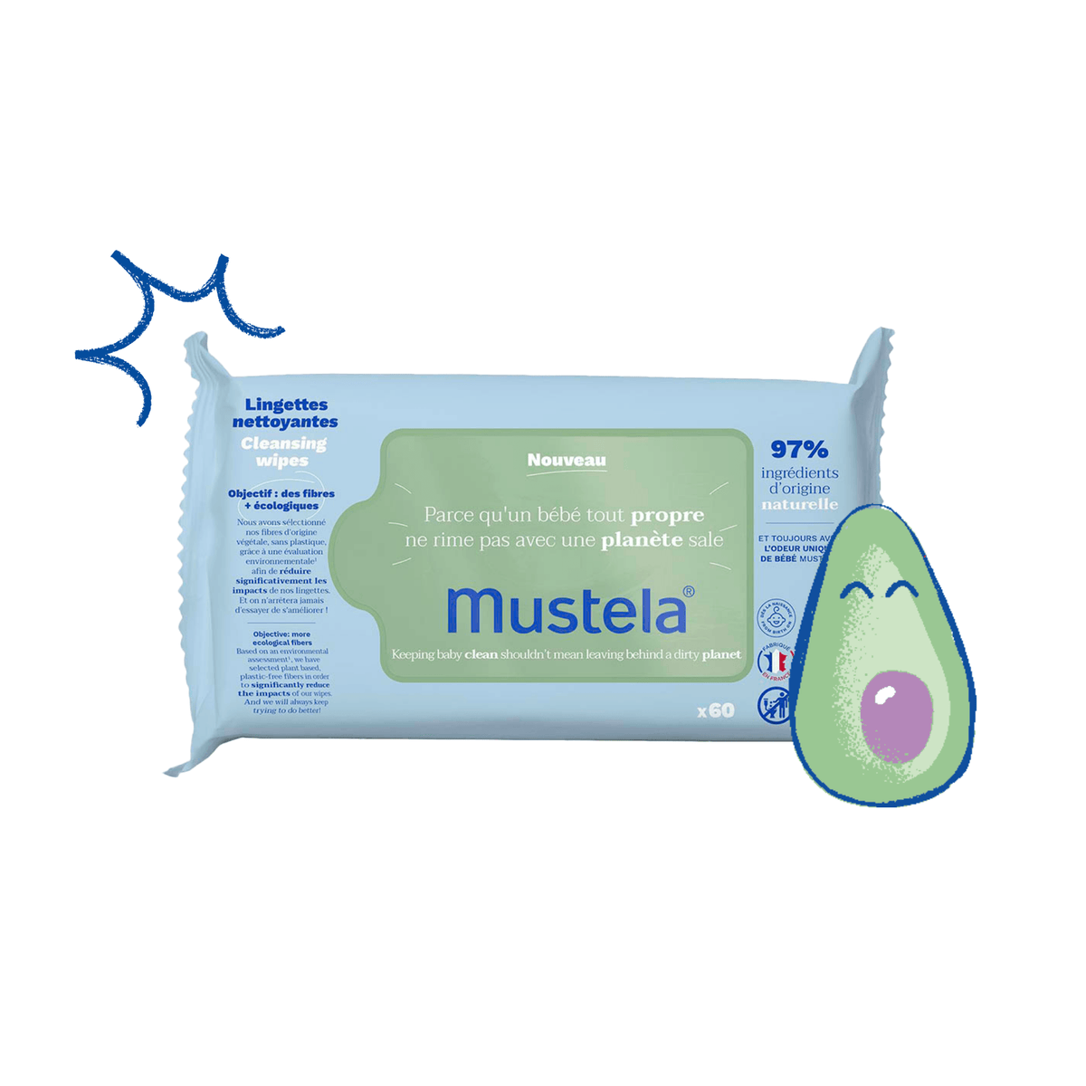 Mustela Home Compostable Fragrance-Free Wipes 60 Count